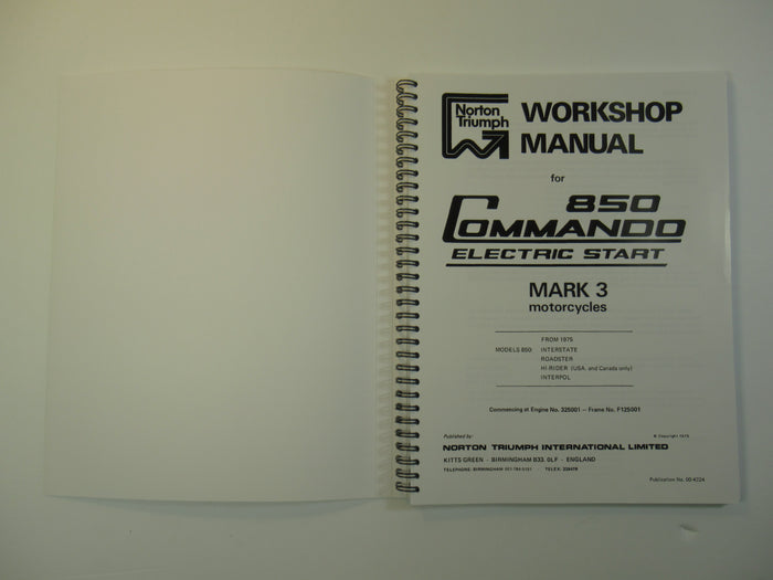 00-4224 Norton Commando 850 MK3 workshop manual Electric start service book OEM UK Made
