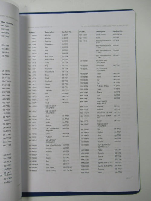 00-5753 Norton Triumph Supersession and amended part number list book manual UK Made