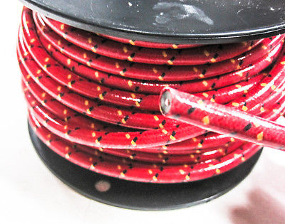 Red woven cotton covered Spark Plug Wire 7mm stranded copper Core By The Foot