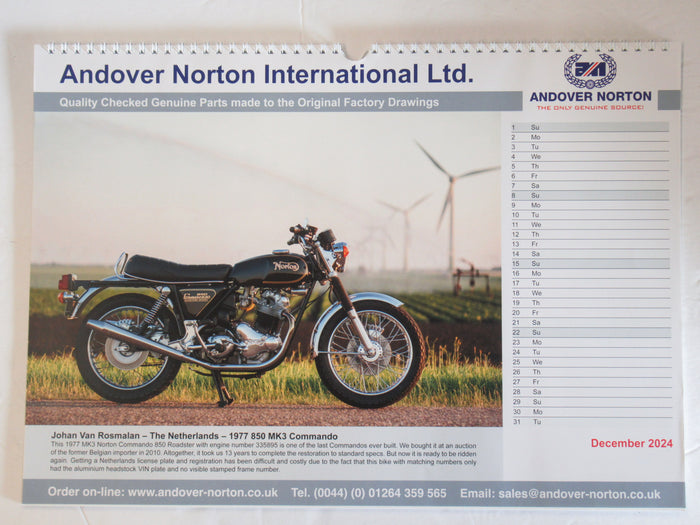 2024 Calendar Andover Norton Motorcycle 750 850 Commnando Mercury MK3 Atlas
