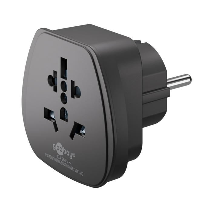 Adaptador de viaje universal a enchufe Schuko Goobay Negro