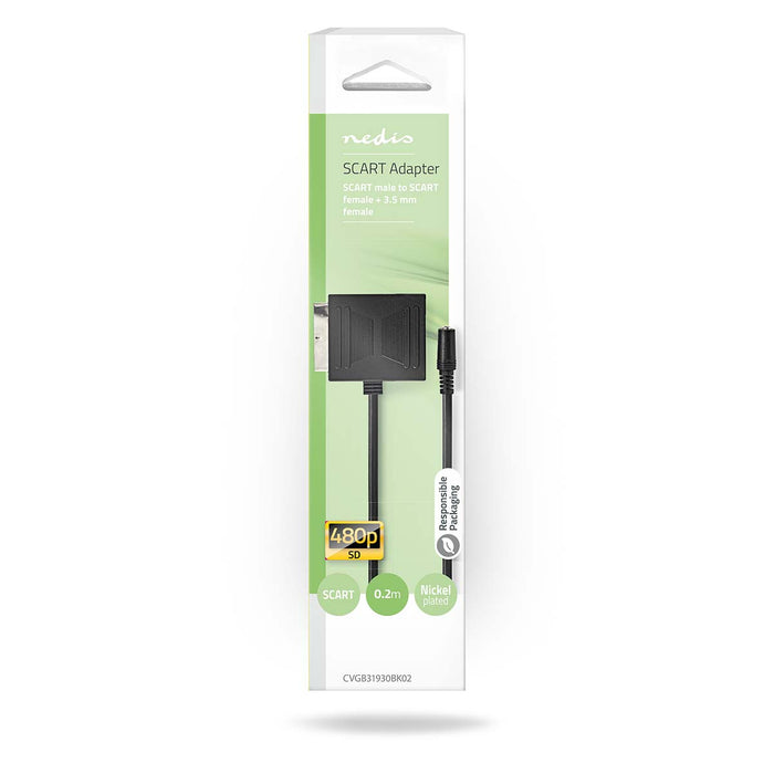 Adaptador SCART Macho-Hembra con Salida de Audio Jack 3,5 mm (Euroconector) | Negro