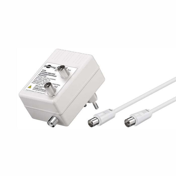 Amplificador de antena TDT y radio con 2 salidas, 15 dB Goobay