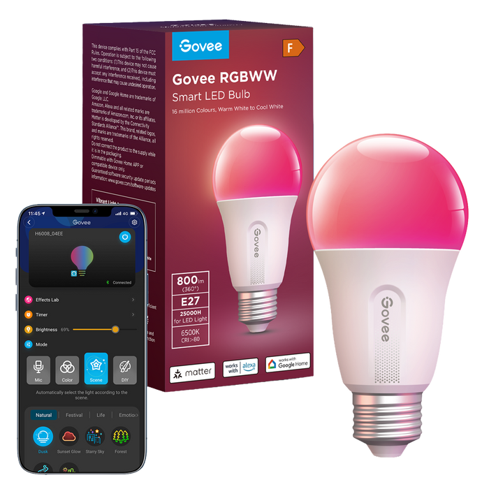 Bombilla inteligente E27 Govee RGBWW Wi-Fi | 800/1200 lm