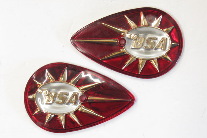 BSA tank badge set tear drop pear emblem UK made High Quality Red gold