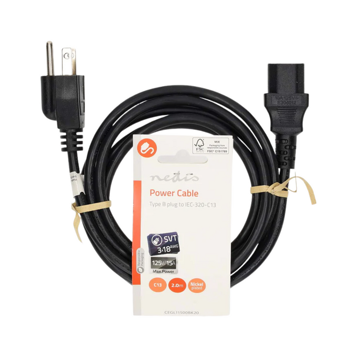 Cable de Alimentación Enchufe USA (NEMA 5-15P) a IEC C13 | 2 m Negro