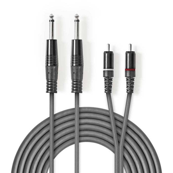 Cable de Audio Estéreo | 2x Jack 6,35 mm Macho a 2x RCA Macho - Gris