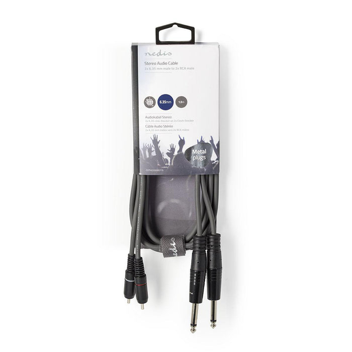 Cable de Audio Estéreo | 2x Jack 6,35 mm Macho a 2x RCA Macho - Gris