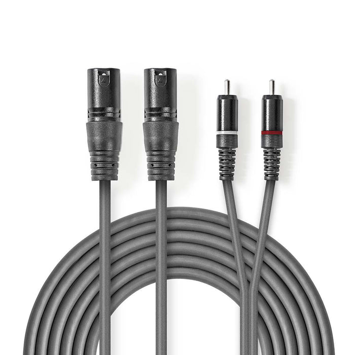 Cable de Audio Estéreo | 2x XLR 3 Pines Macho a 2x RCA Macho - Gris