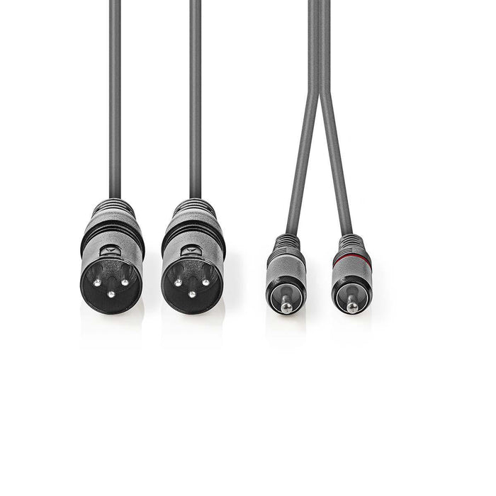 Cable de Audio Estéreo | 2x XLR 3 Pines Macho a 2x RCA Macho - Gris