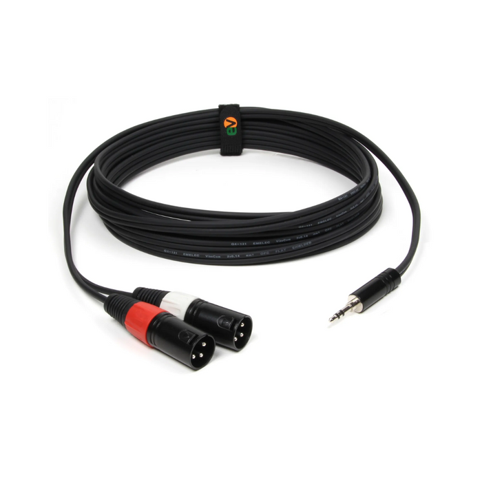Cable de audio minijack 3.5 mm a 2 XLR, detalle de los conectores