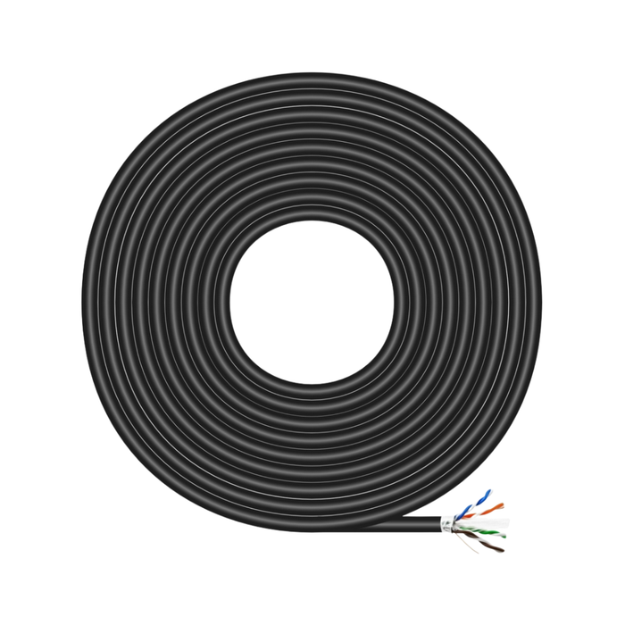 Cable de Red Exterior Impermeable RJ45 Cat.6 FTP Rígido AWG24, Negro, 100M