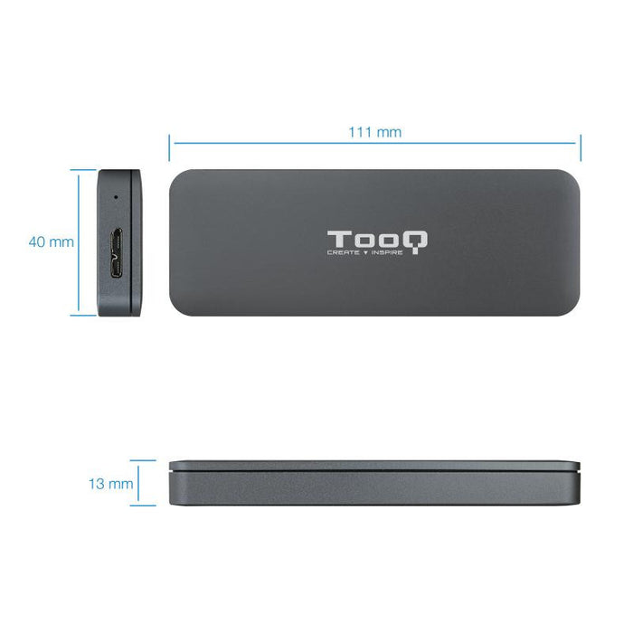 Caja Externa TooQ TQE-2281G para SSD M.2 NGFF SATA (no NVMe) | USB 3.0 5 Gbps | UASP | Aluminio