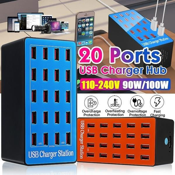Cargador de Escritorio Inteligente 20 Puertos USB 20A
