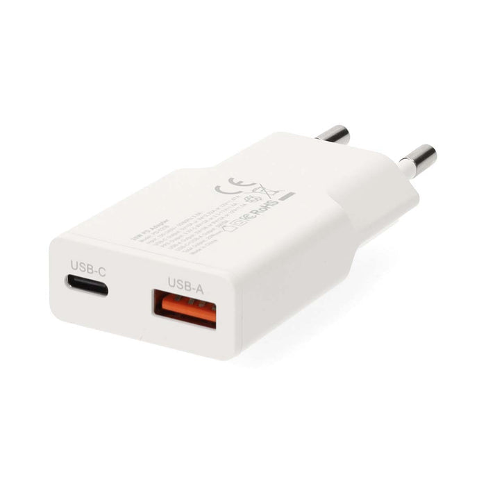 Cargador de Pared GaN 20W USB-C PD + USB-A QC 3.0 | Carga Rápida 2 Puertos | Cable USB-C 1,5 m