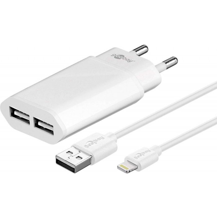 Cargador doble Lightning 2,4 A Blanco 1 m