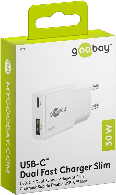 Cargador rápido USB-C™ PD GaN Dual Slim (30 W)