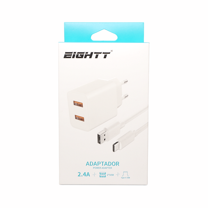 Cargador Smartphone 5V 2X2 4A con cable tipo C 1m