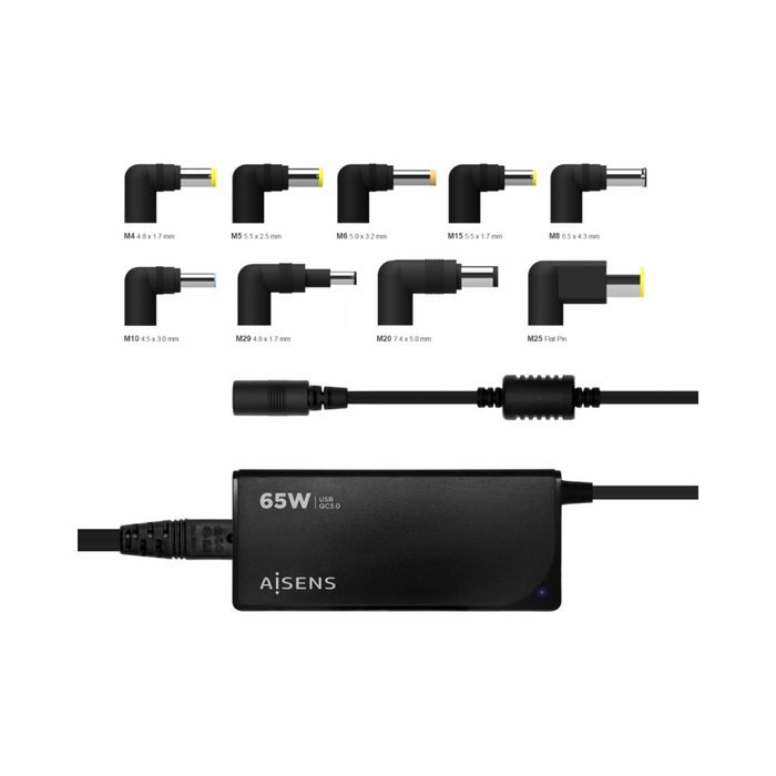 Cargador Universal Portátil 65W AISENS con 9 Conectores y USB QC3.0