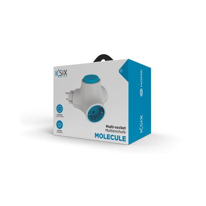 Enchufe modular combinable Molecule KSIX, 2 tomas de corriente, obturador de seguridad, azul