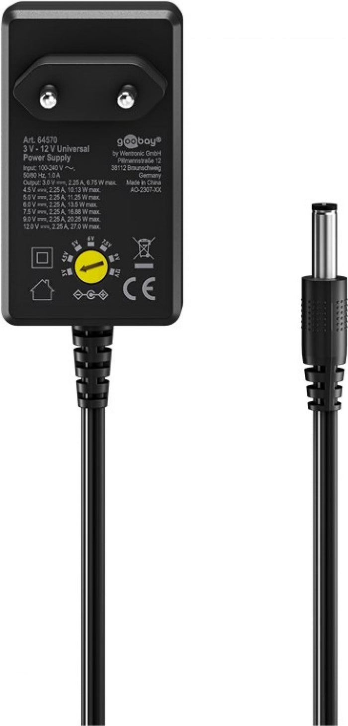 Fuente de Alimentación Universal 3-12V 27W con USB-C y 7 Adaptadores