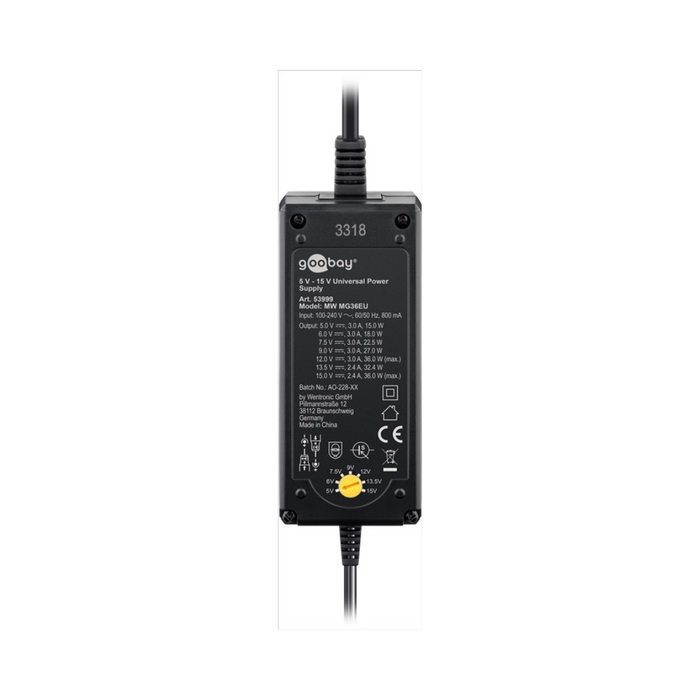 Fuente Universal 5-15V 3A Goobay con 8 Conectores