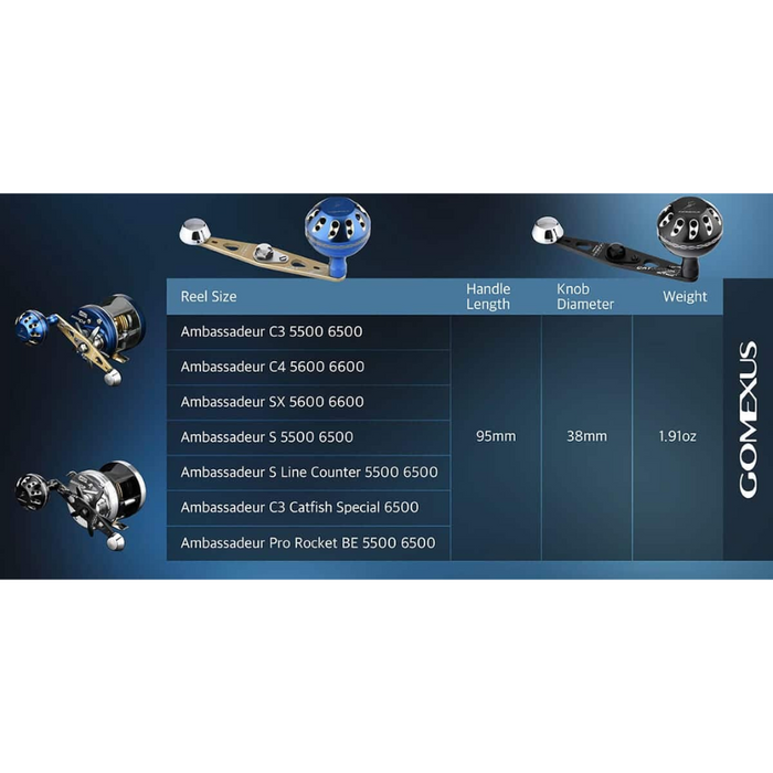 GOMEXUS 95MM HANDLE 38MM ALUMINIUM KNOB ABU 8X5 [CLR:BLUE & GOLD]