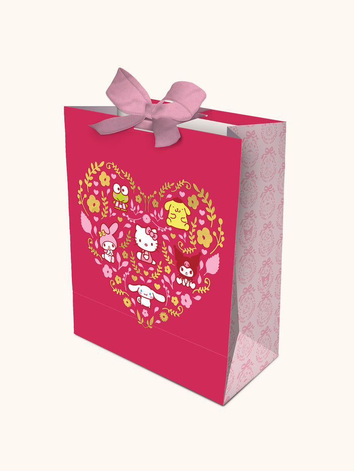 Hello Kitty and Friends Hearts and Flowers Large Gift Bag with Velvet Tie Closure