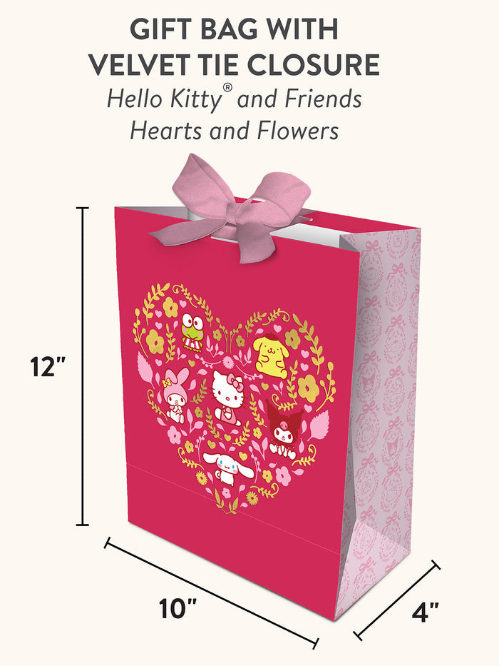 Hello Kitty and Friends Hearts and Flowers Large Gift Bag with Velvet Tie Closure