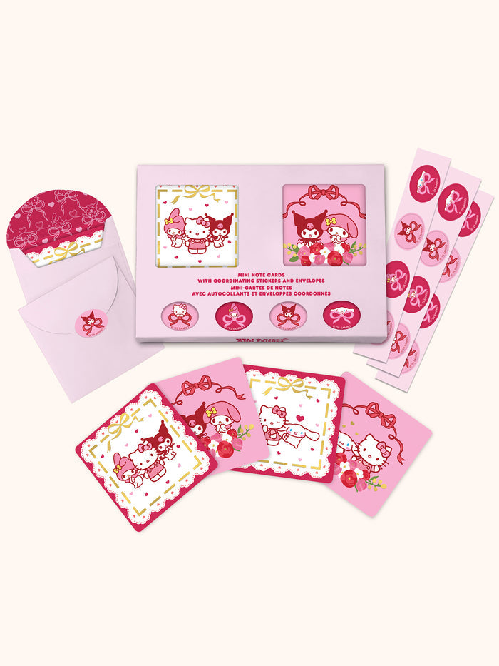 Hello Kitty and Friends Hearts and Ribbons Assorted Mini Note Cards with Stickers
