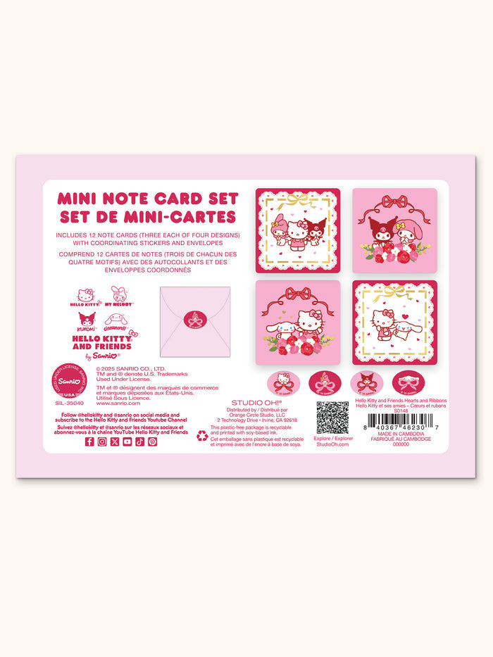 Hello Kitty and Friends Hearts and Ribbons Assorted Mini Note Cards with Stickers