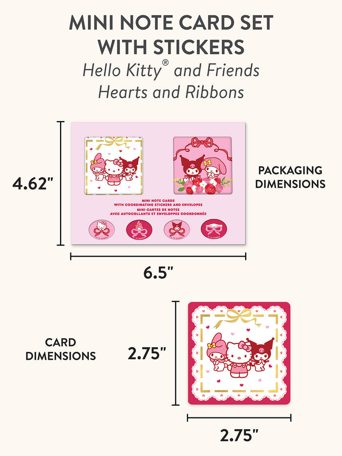 Hello Kitty and Friends Hearts and Ribbons Assorted Mini Note Cards with Stickers
