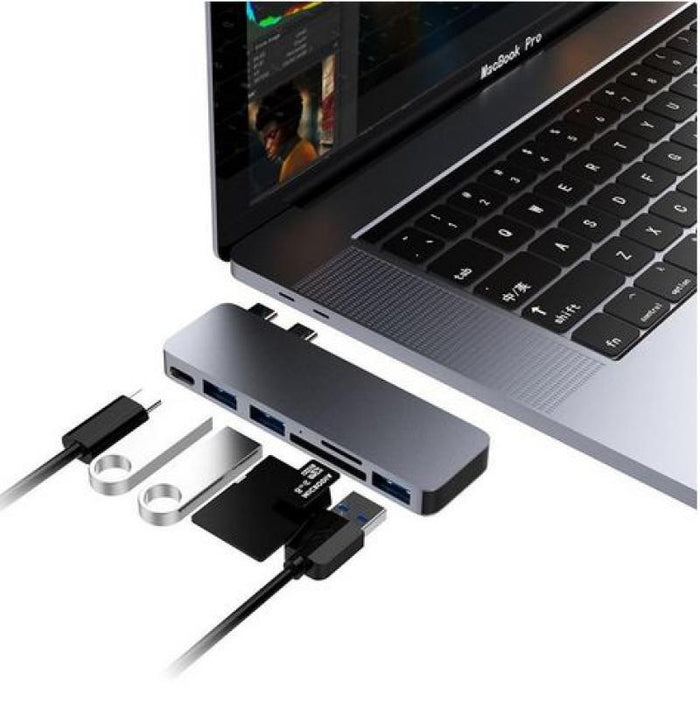 Hub USB-C Doble a 3x USB 3.0 Thunderbolt PD 100W Lector SD/microSD