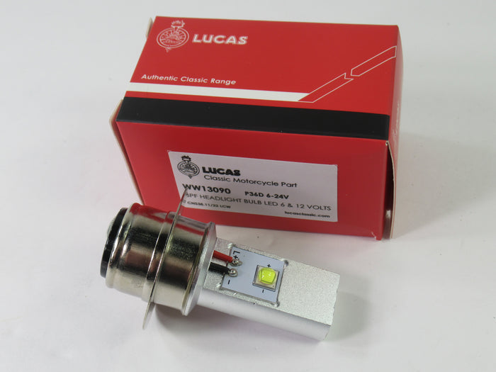 LED Lucas base BULB headlight 12v 6v 12 or 6 volt positive negative ground Triumph Norton