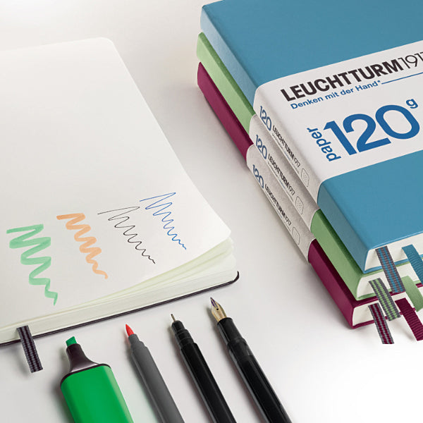 A5 Edition 120 Notebook by Leuchtturm1917 Black — Open view highlighting ink-friendly 120 g/m² paper