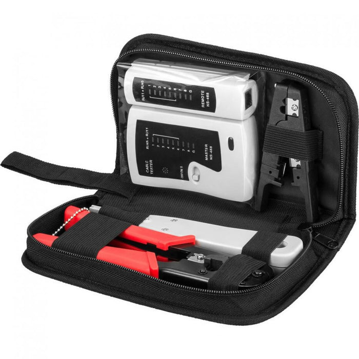 Mini Kit de Herramientas de Red: Tester, Crimpadora, Pelacables e Insertadora
