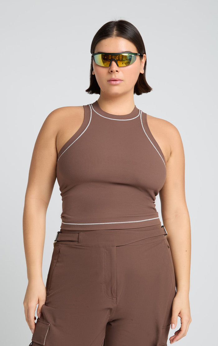 Woman wearing Oasis Tank Cabin Colorway