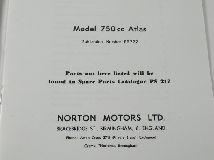PARTS LIST ALL MODELS 1961-62 inc 750 ATLAS supplement