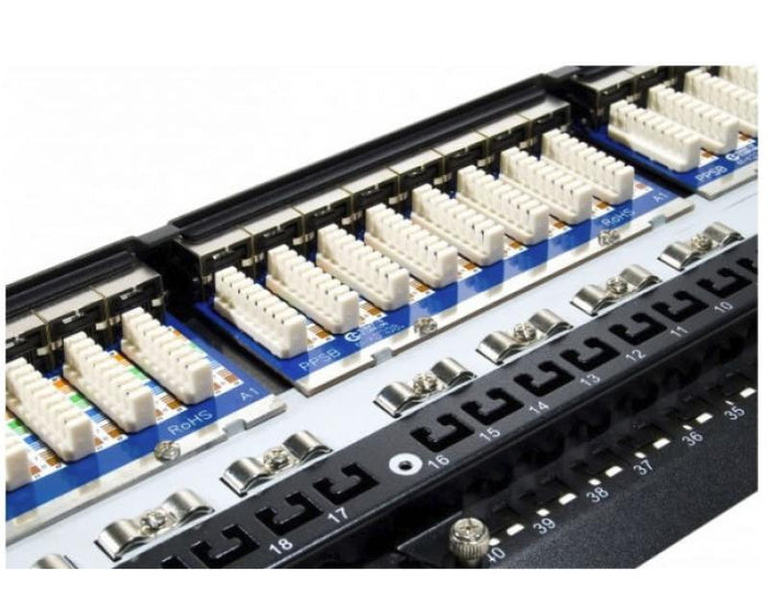 Patch Panel para Rack 19" de 48 Tomas Keystone STP Cat 6 1U Negro