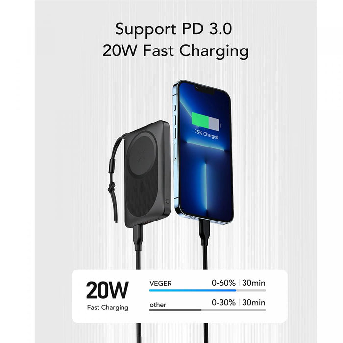 Powerbank Magnético MagSafe 10000 mAh 15W USB-C/Lightning VEGER