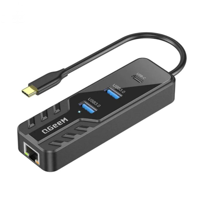 QGEEM - HUB USB-C con Puertos | 2 x USB-3.0 + 1x RJ45 de 2,5G + 1 x USB-C MULTIPORPOSE | Negro