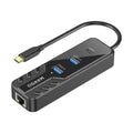 QGEEM - HUB USB-C con Puertos | 2 x USB-3.0 + 1x RJ45 de 2,5G + 1 x USB-C MULTIPORPOSE | Negro
