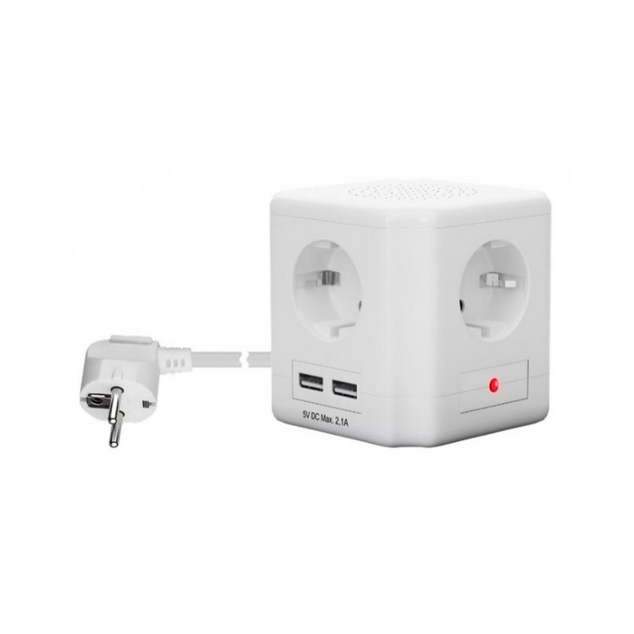 Regleta Cubo de 4 Enchufes Schuko con 2 USB e Interruptor