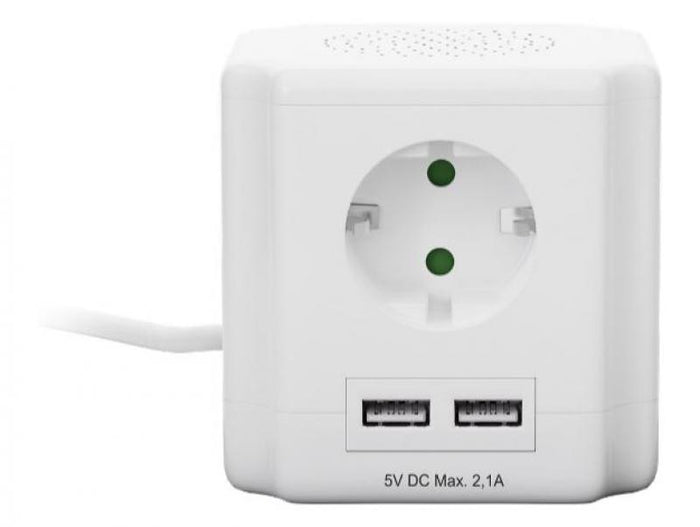 Regleta Cubo de 4 Enchufes Schuko con 2 USB e Interruptor