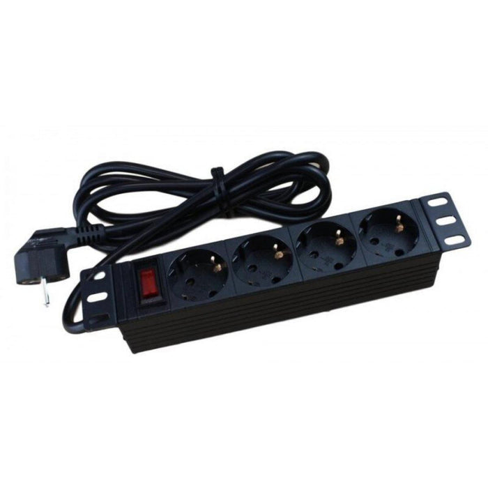 Regleta para Rack 10" 1U 4 Tomas Schuko 16 A con Interruptor y LED RAC-POW04