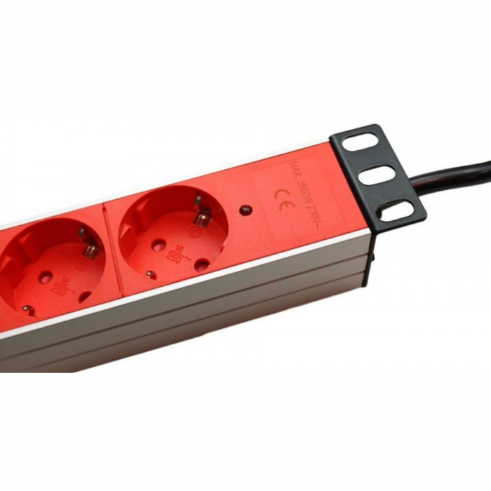 Regleta RACK de 19" x 1U x 8 SCHUKOS y cable de 3 metros SCHUKO - Rojo