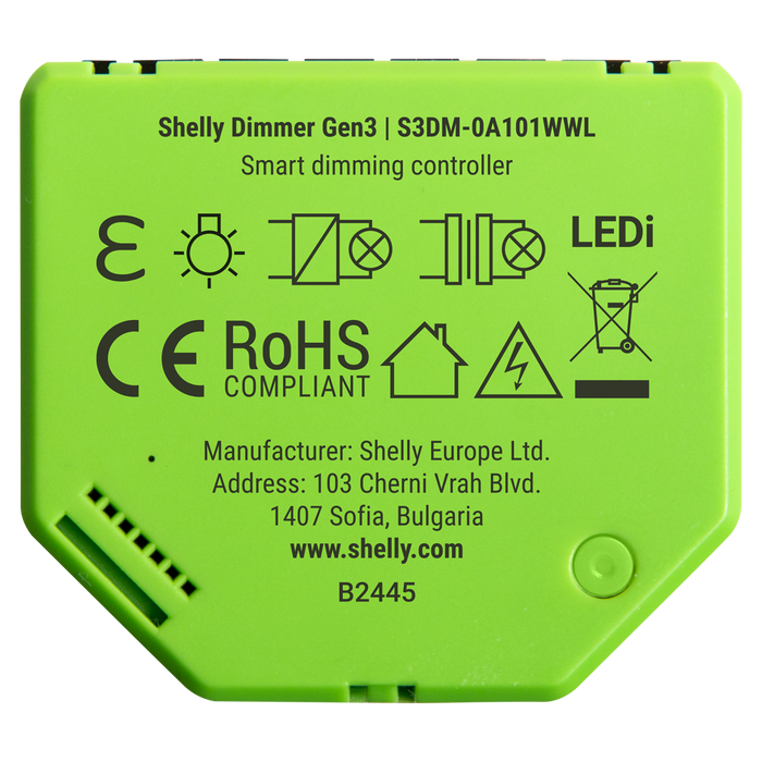 Regulador de Luz WiFi Shelly Dimmer Gen3 – Sin Neutro