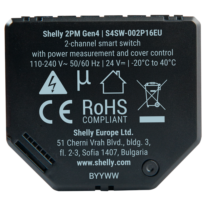 Relé Shelly 2PM Gen4 (Pack 2) para Persianas y Toldos con Medición de Consumo