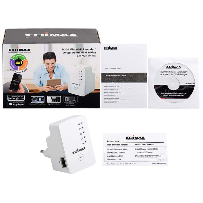 Repetidor WiFi N300 Edimax EW-7438RPn Mini 3 en 1