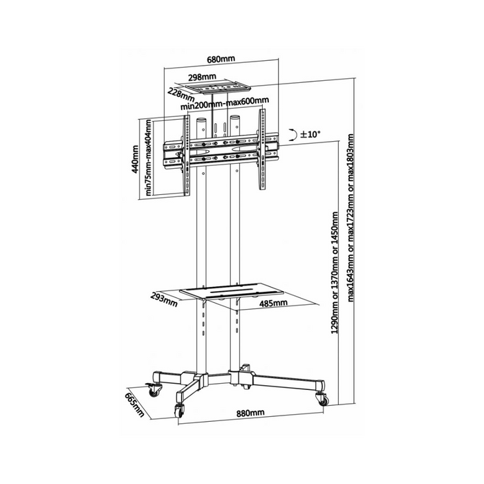 Soporte de Suelo AISENS con Ruedas, Bandeja DVD y Cámara (TV 37-70")